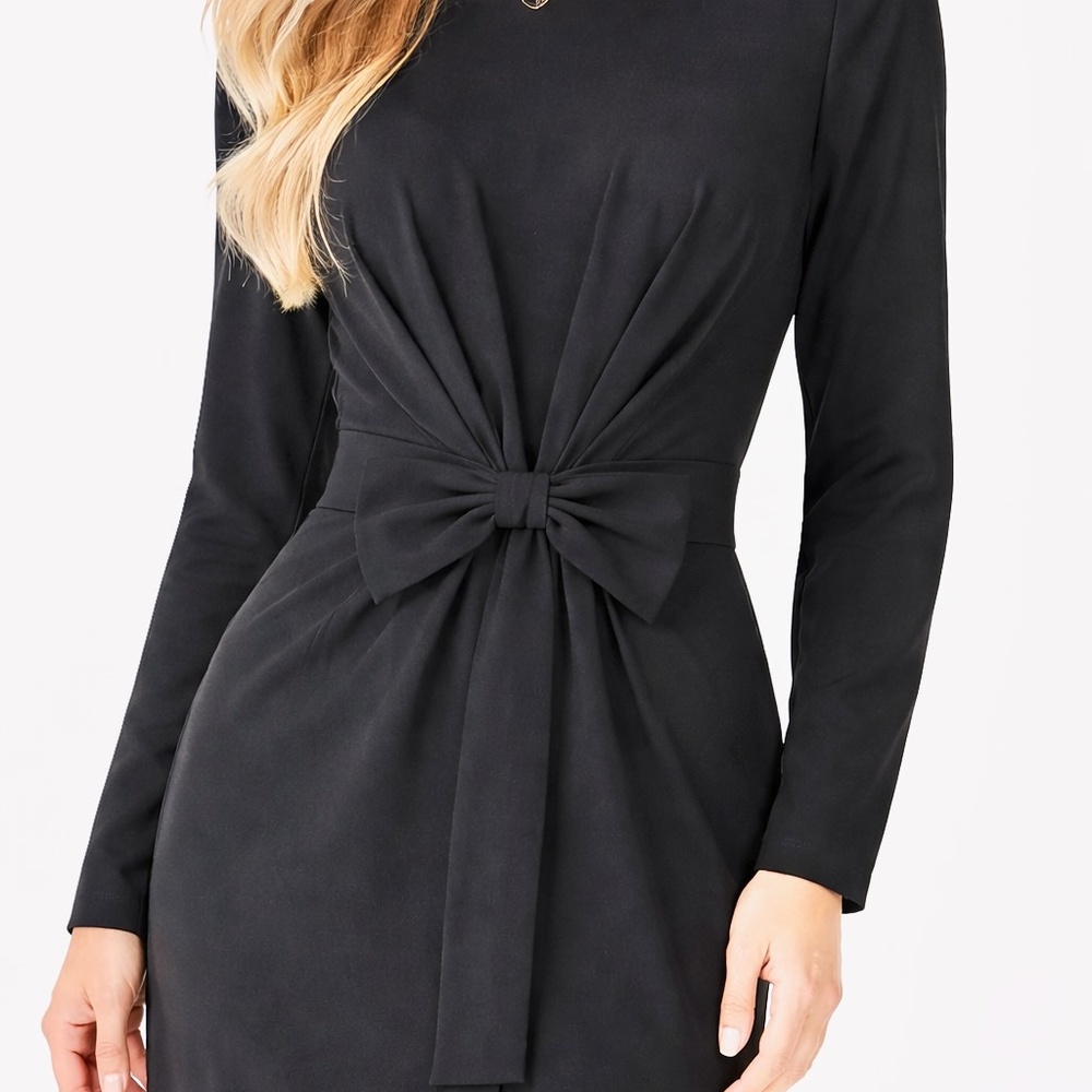 Classic Black Pleated Bow Waist Dress Size 8 -Loris Originals in USA